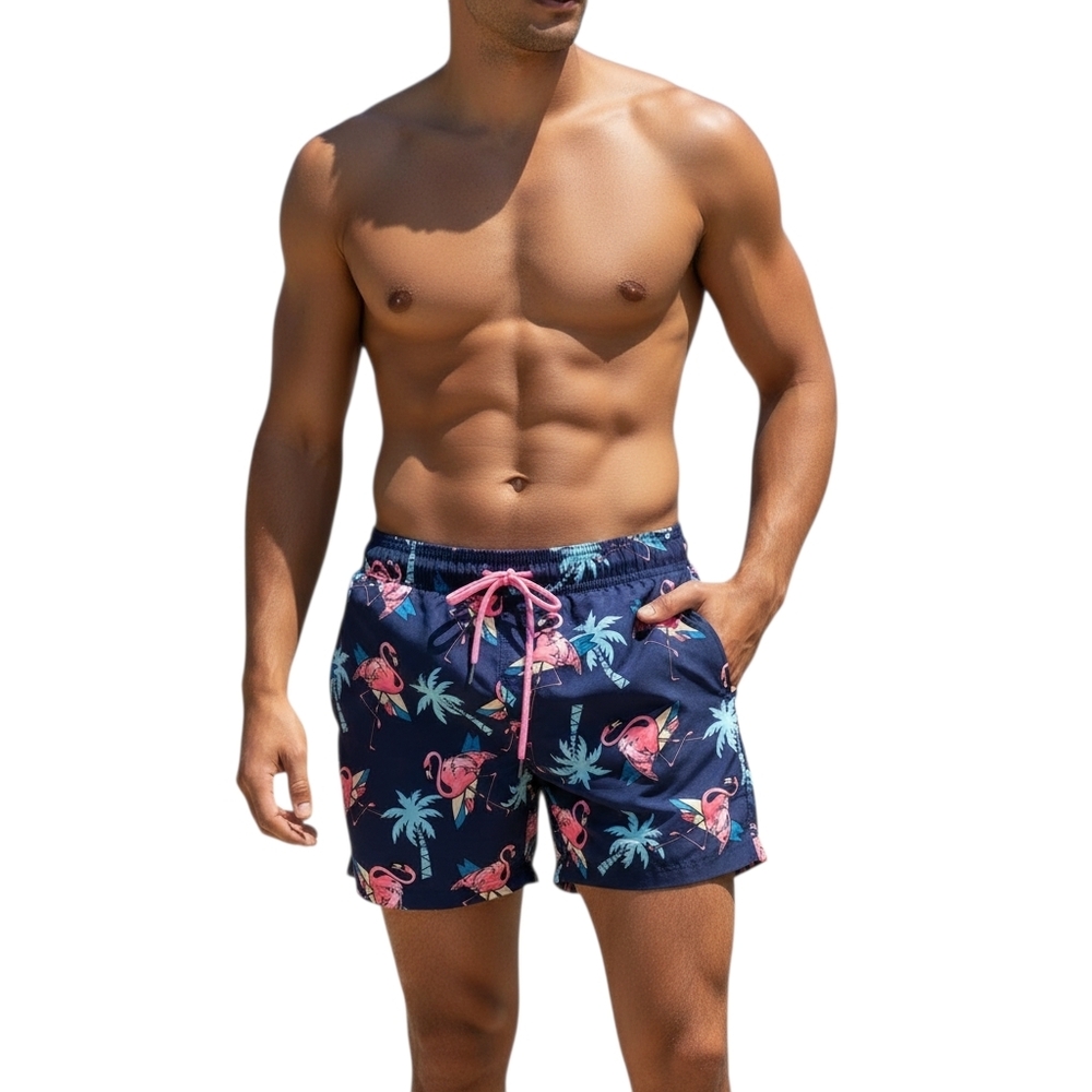 Maamgic Men’s BioBloom Swim Trunks – Flamingo & Palm Print (XL) Resort Beach